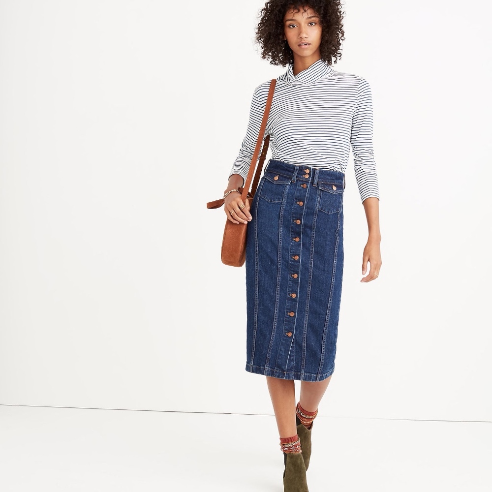 Madewell Denim Seamed Button Front Skirt